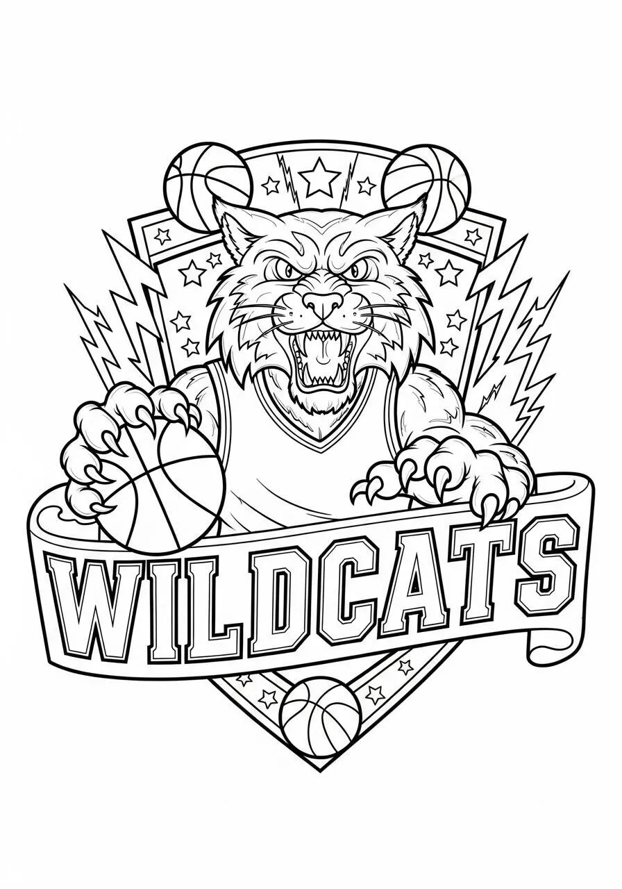 Página para colorear de baloncesto con gato montés