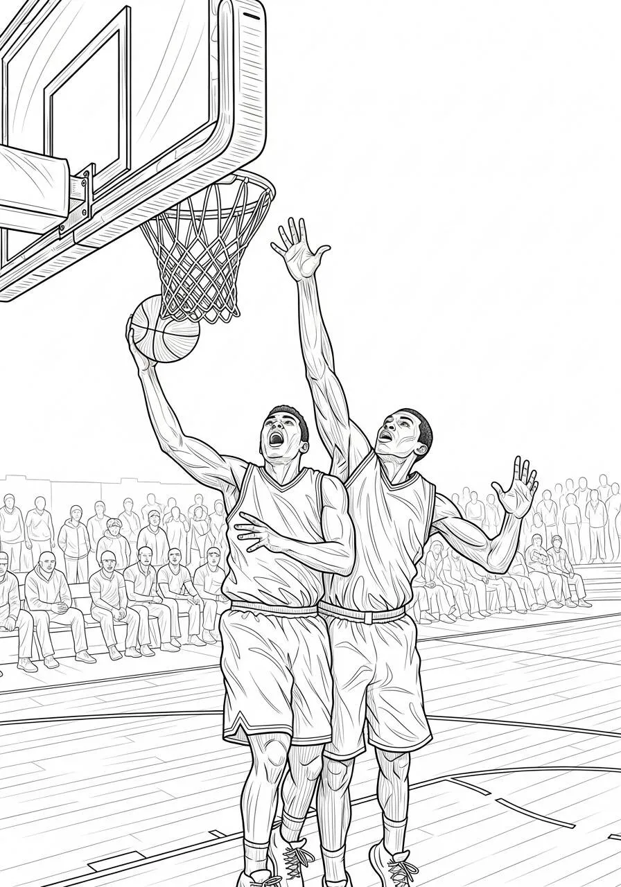 Dibujo de basquetbol con Jugadores Haciendo Mates para Colorear