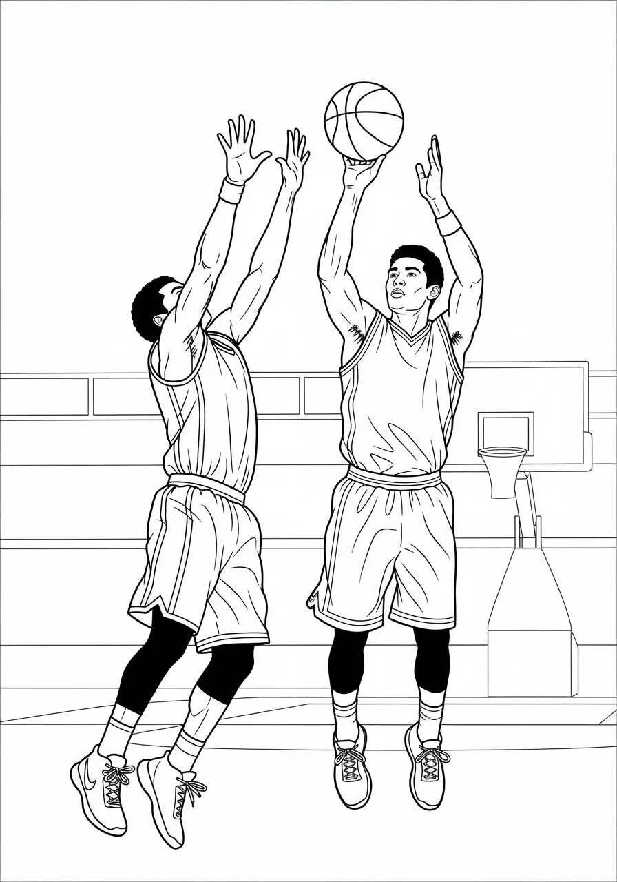 Página para colorear de baloncesto con jugador disparando
