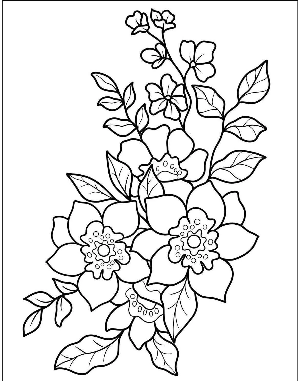 Flowers with Branches Coloring Page
