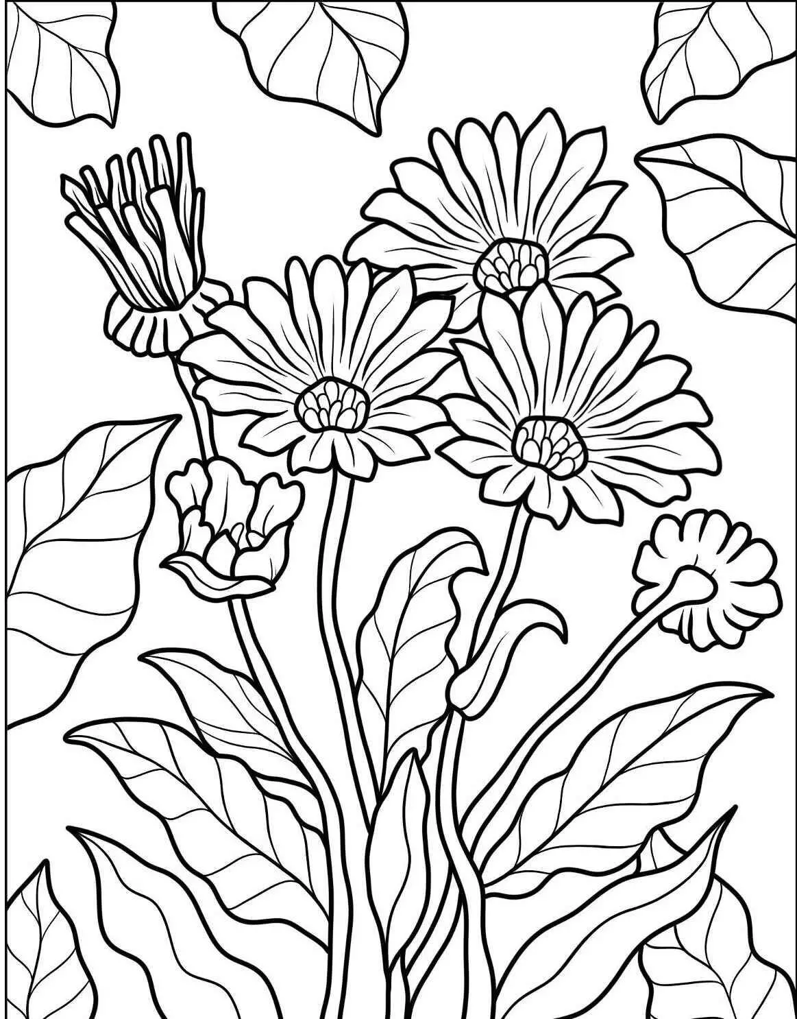 Desenho de Flores Coloridas com Margaridas para Colorir