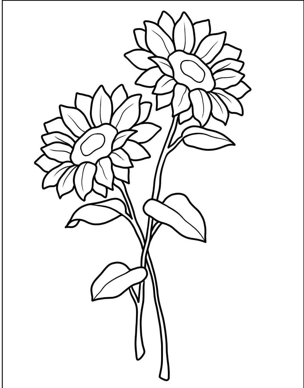 Flowers with Sunflowers Coloring Page