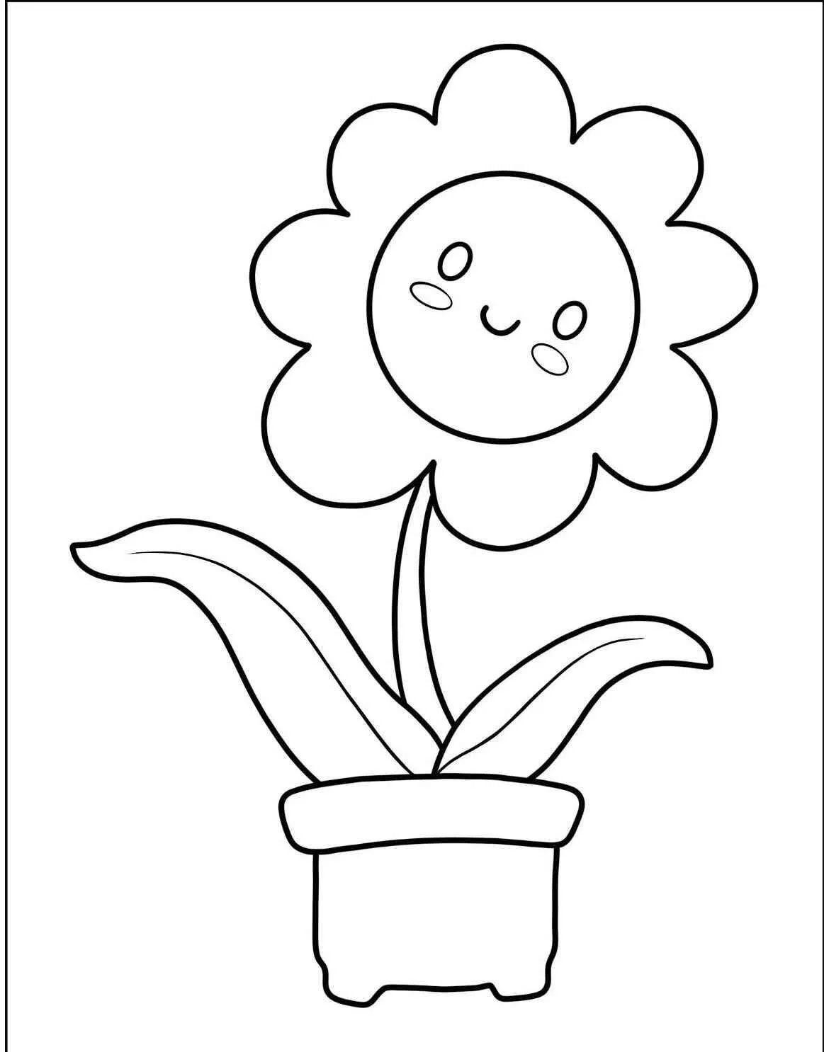 Desenho de Flor Sorridente no Vaso para Colorir