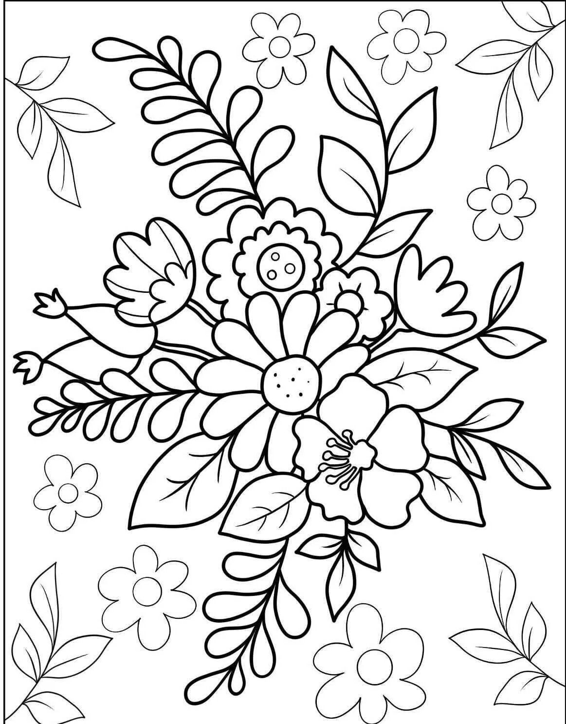 Borquet of Varied Flowers Coloring Page