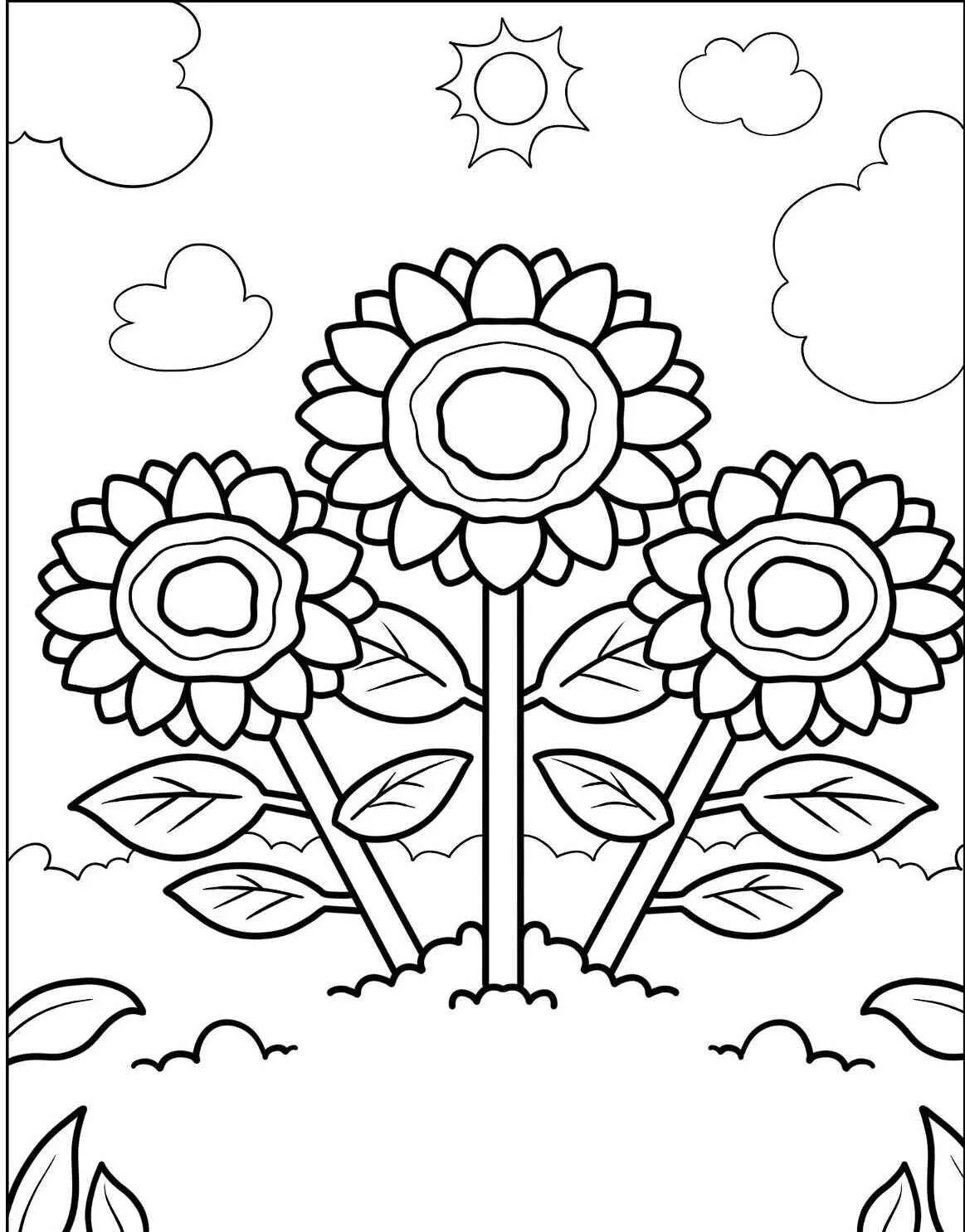 Desenho de Flores Girassóis para Colorir