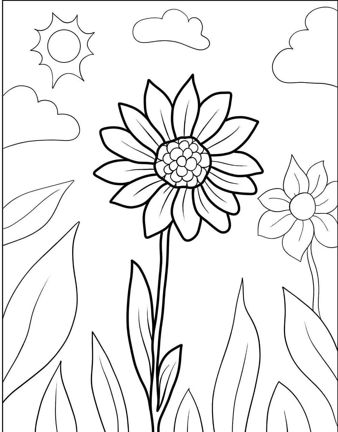 Flowers with Daisies Coloring Page
