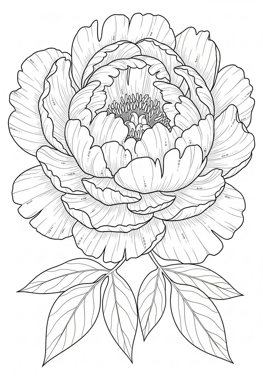 Desenho de Flores de Peônia para Colorir