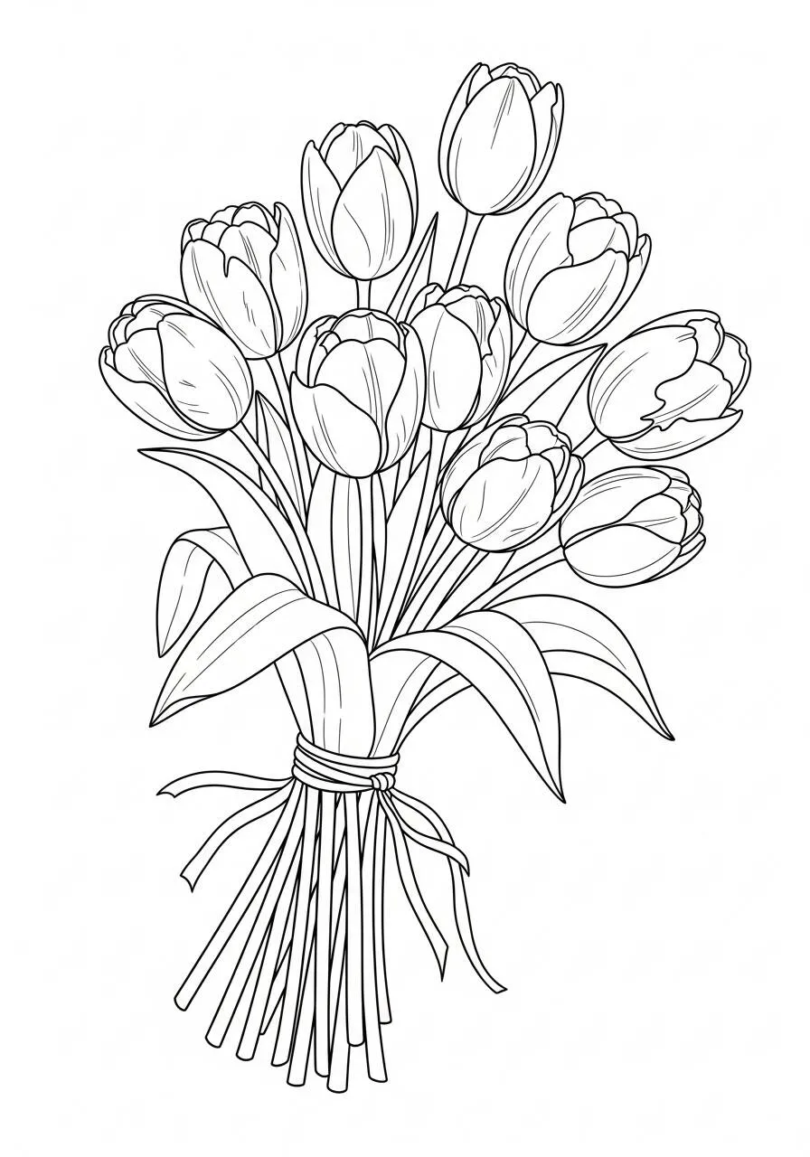 Borquet of Tulips Coloring Page
