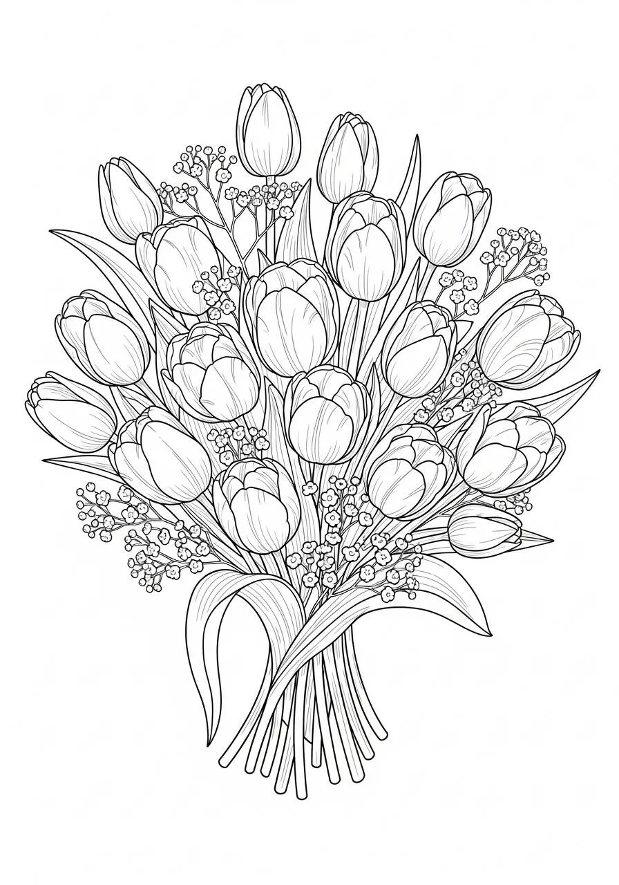 Desenho de Buquê de Tulipas para Colorir