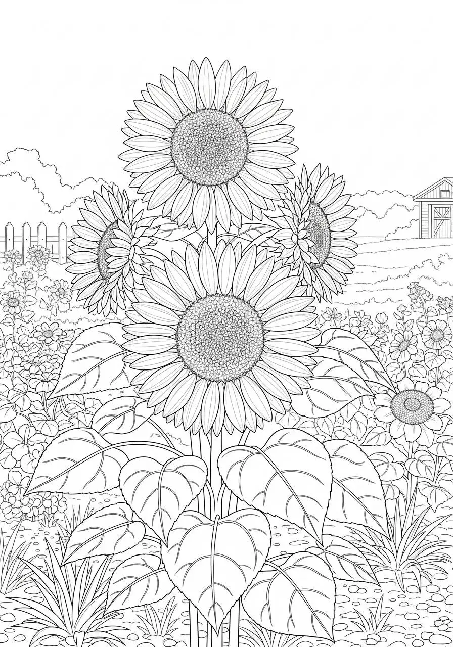 Desenho de Flores Girassóis para Colorir