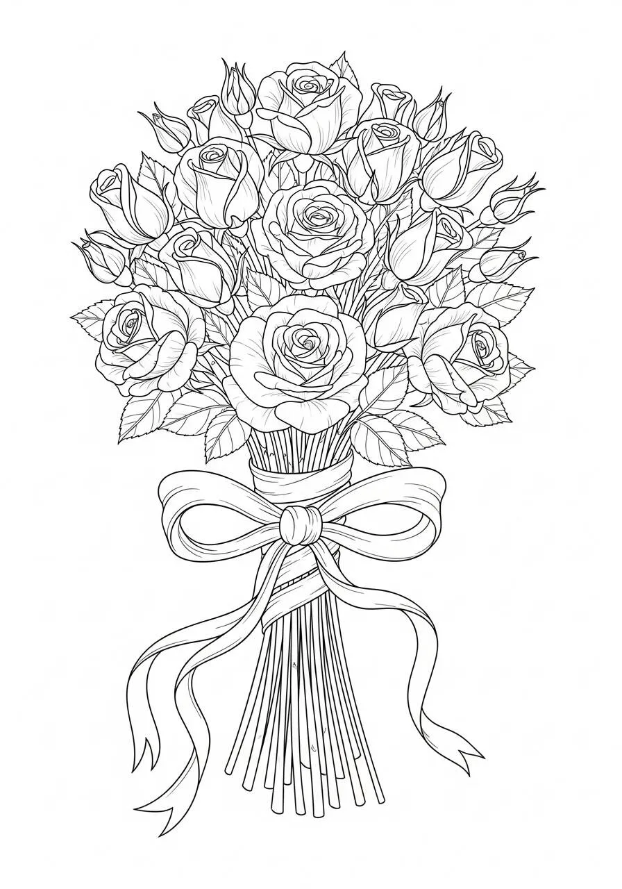 Desenho de Buquê de Rosas para Colorir