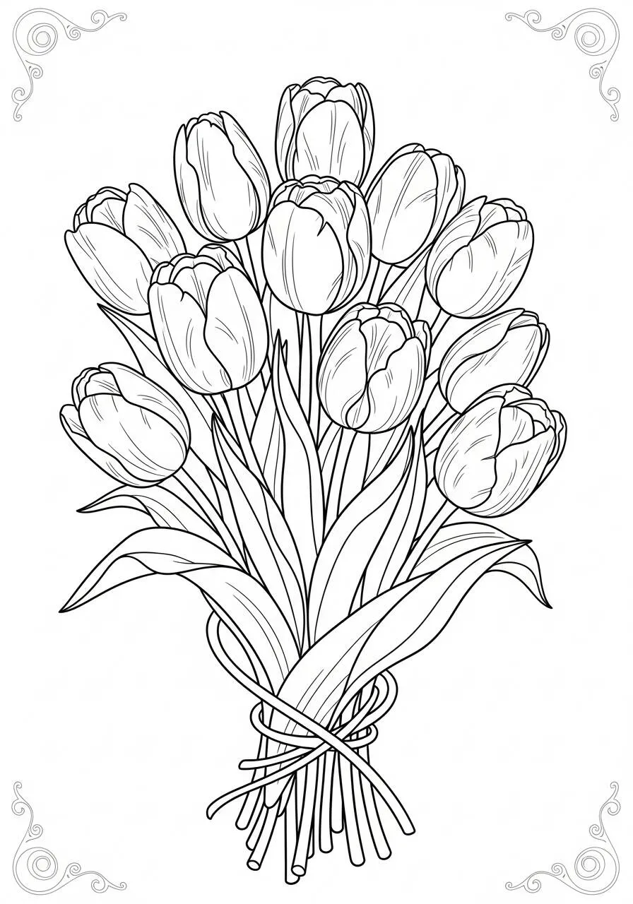 Borquet of Tulips Coloring Page