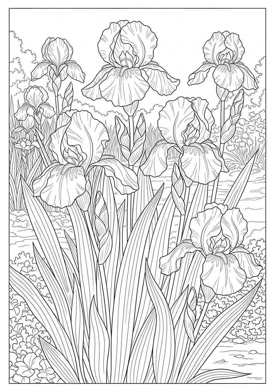 Iris Flowers Coloring Page