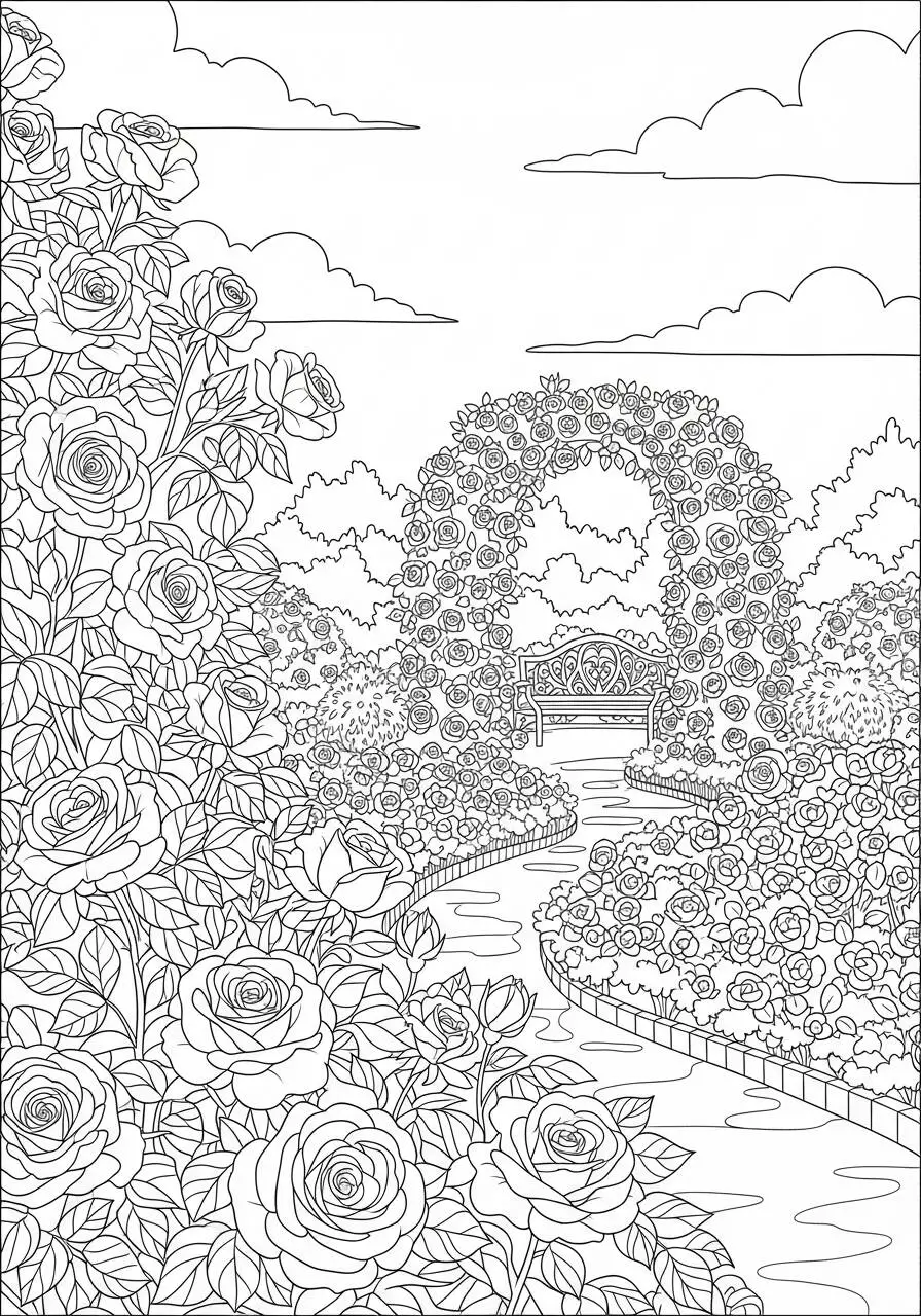 Desenho de Jardim com Rosas para Colorir