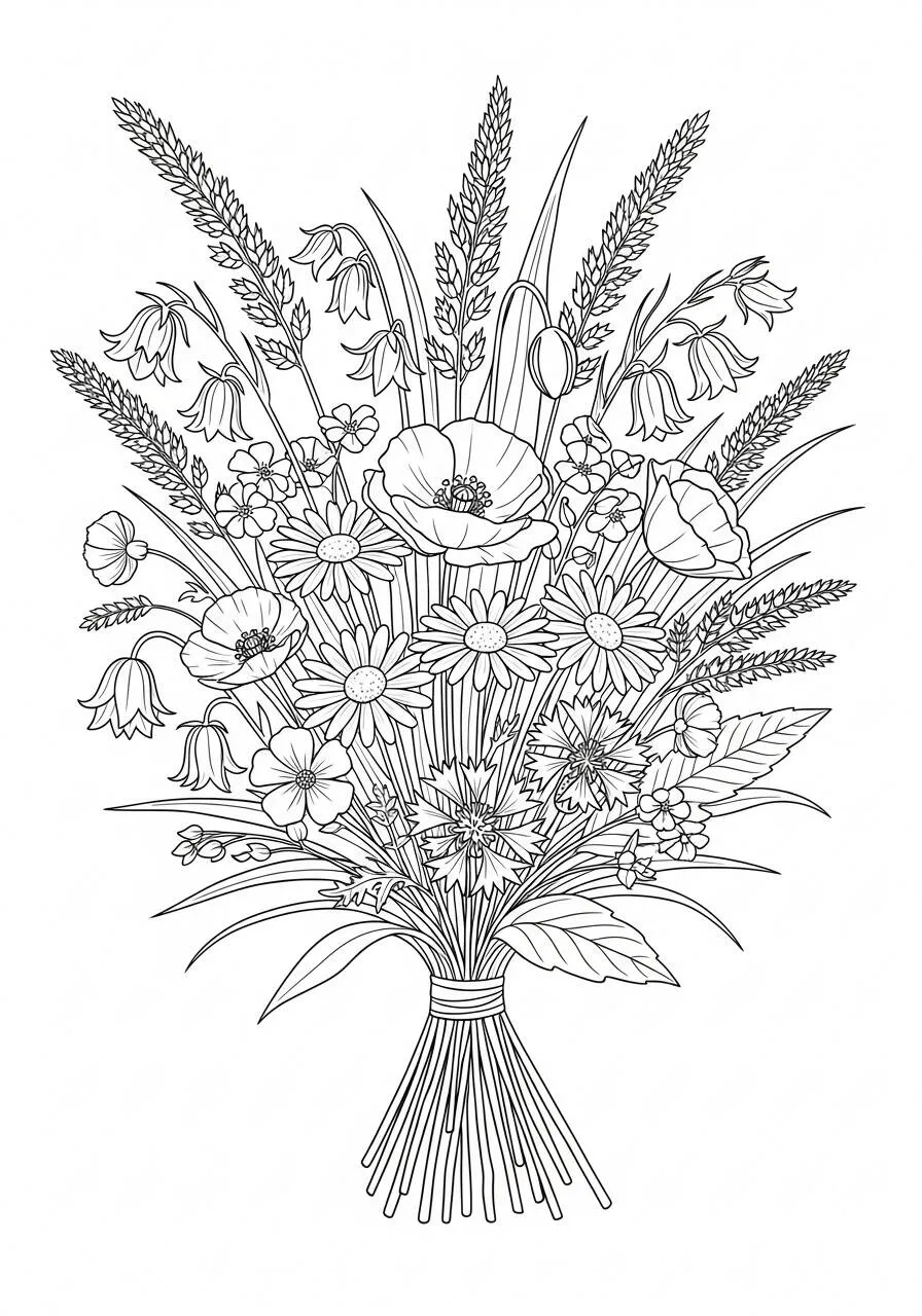 Desenho de Buquê de Flores Silvestres para Colorir