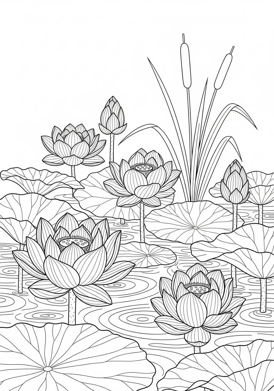 Desenho de Flores de Lótus para Colorir