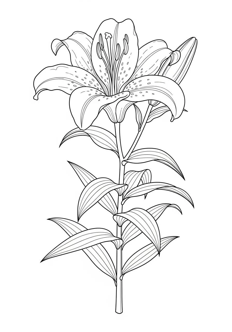 Lilies Flowers Coloring Page