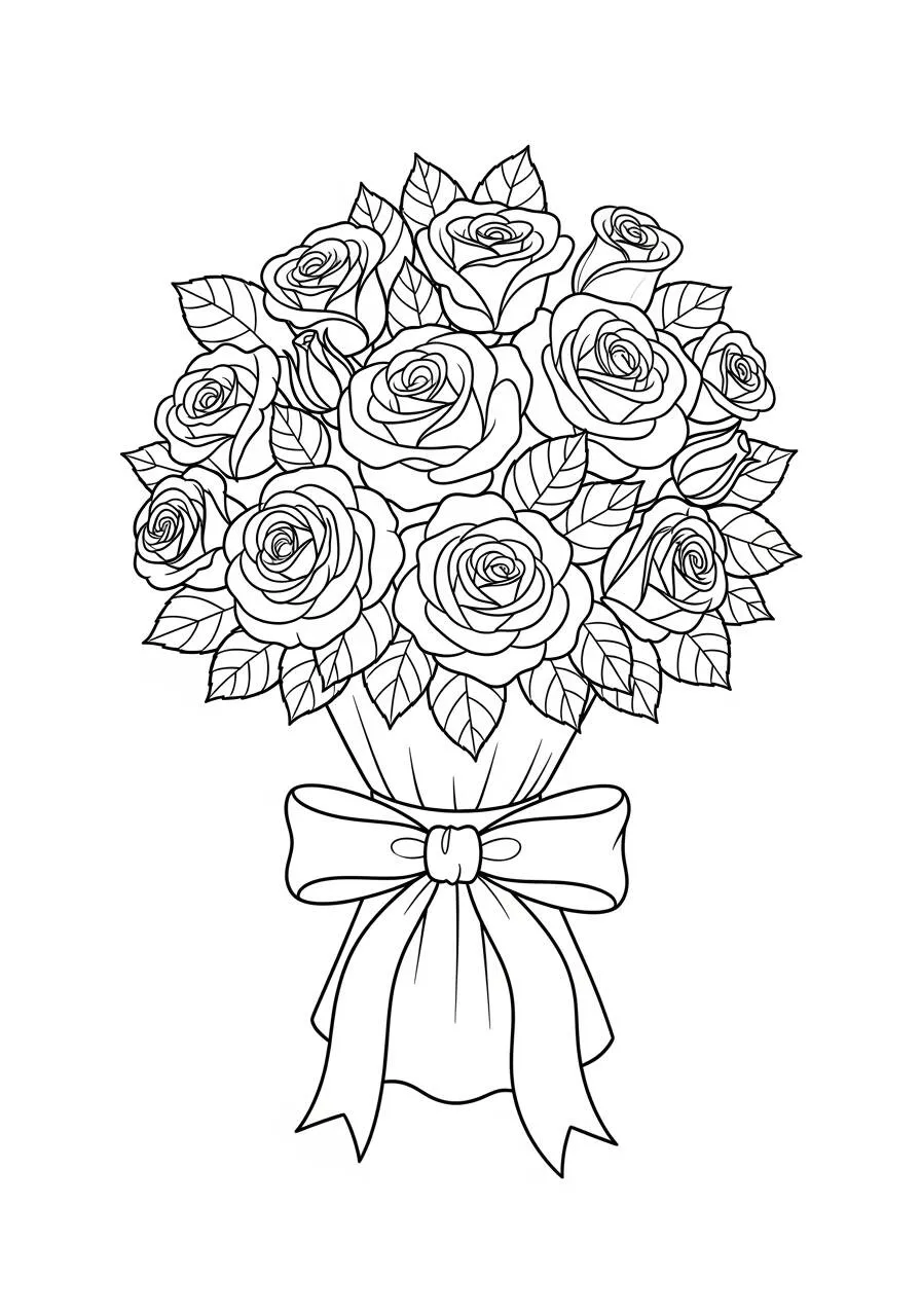 Desenho de Buquê de Rosas para Colorir