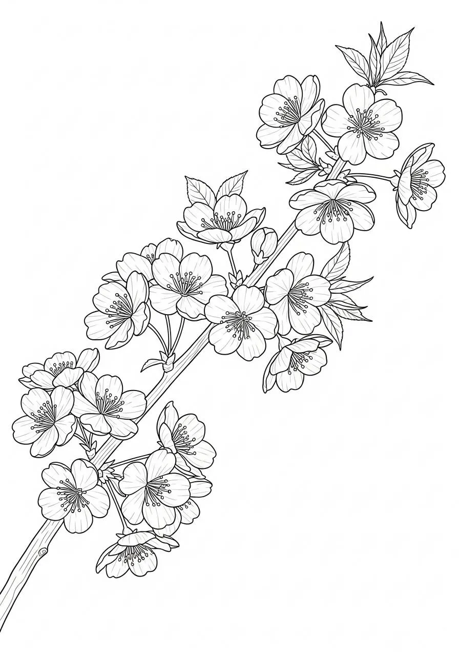 Cherry Blossoms Coloring Page