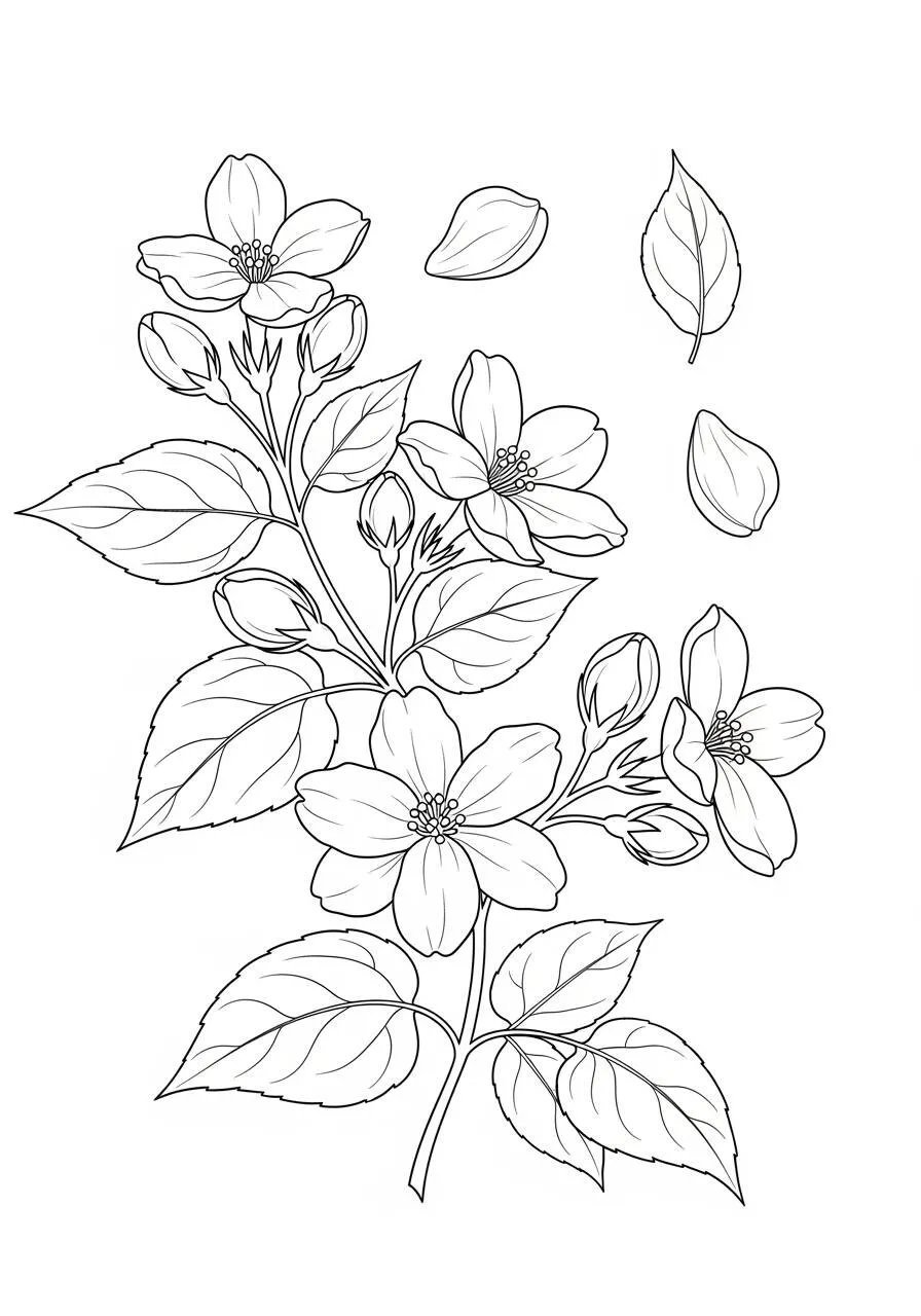 White Flowers Coloring Page