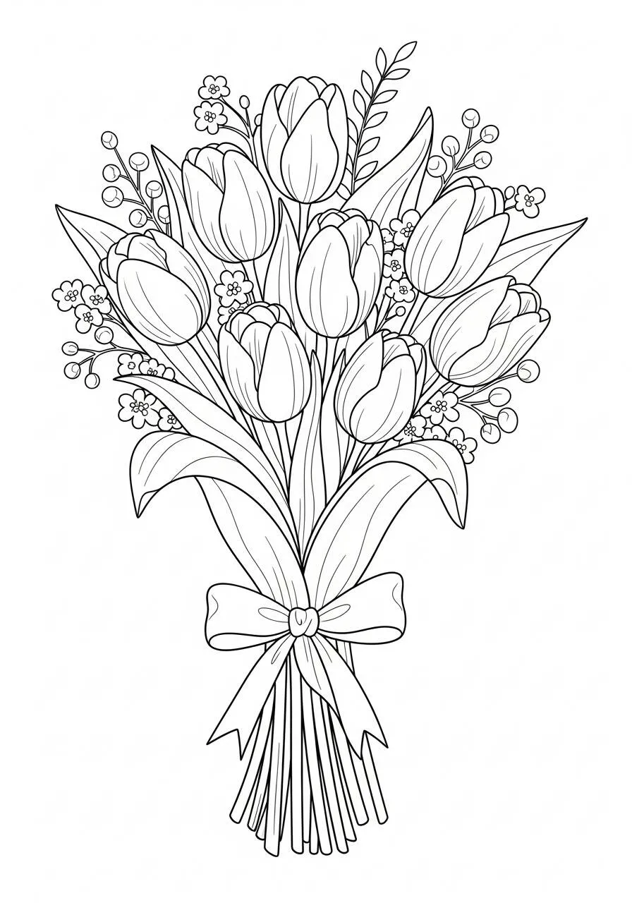 Borquet of Tulips Coloring Page