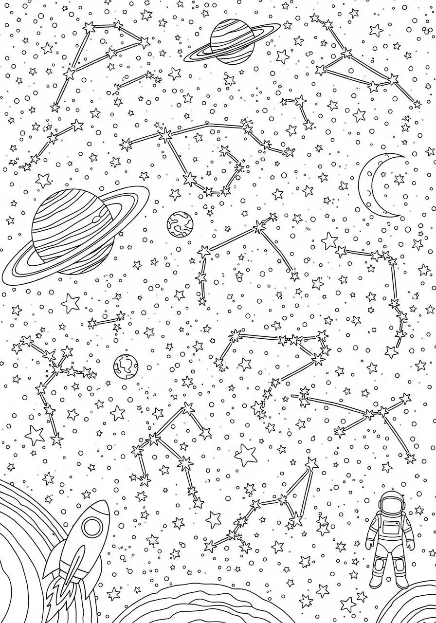 Página para colorear de estrellas y constelaciones