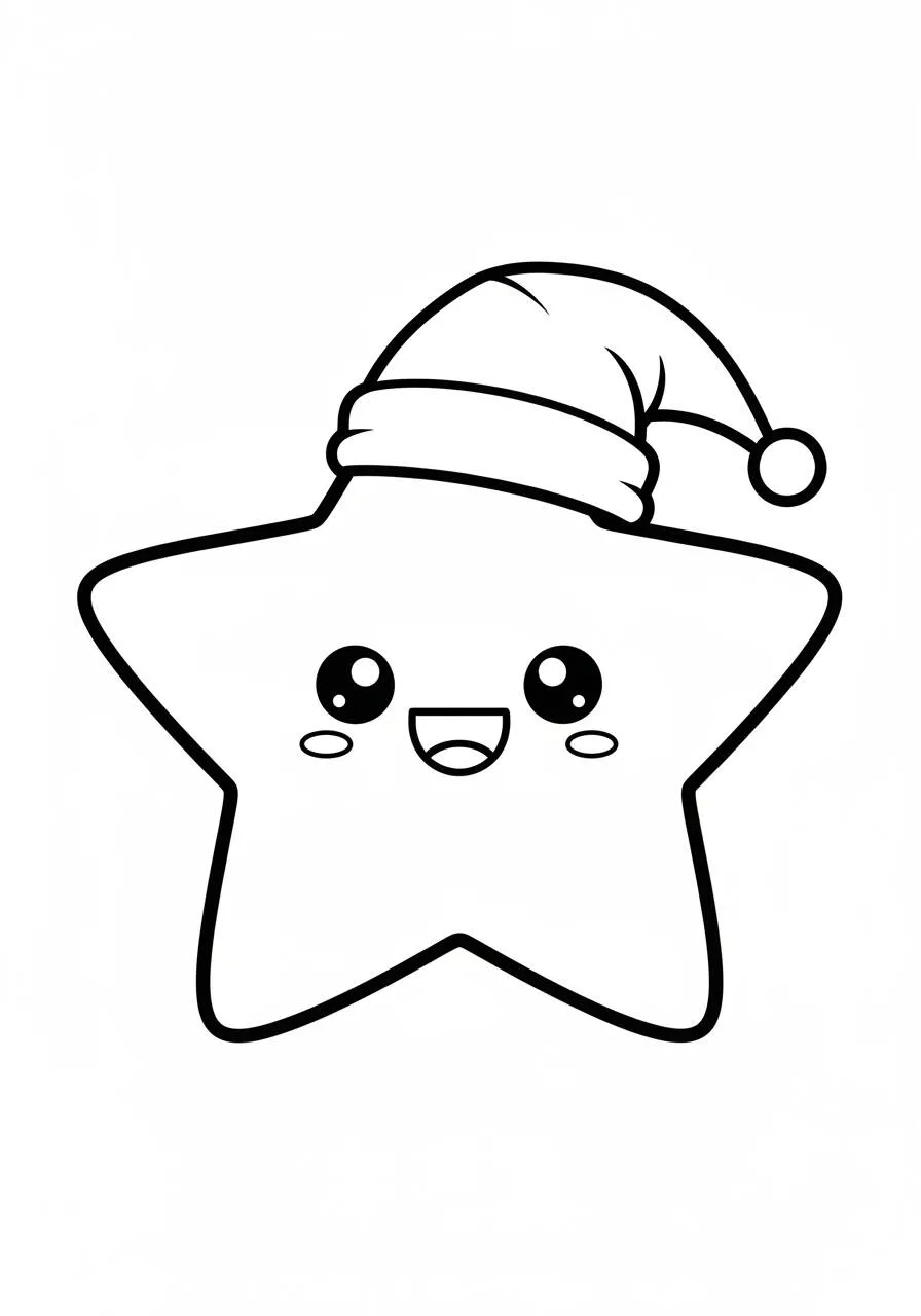 Dibujo para colorear de estrella feliz con gorro de Navidad