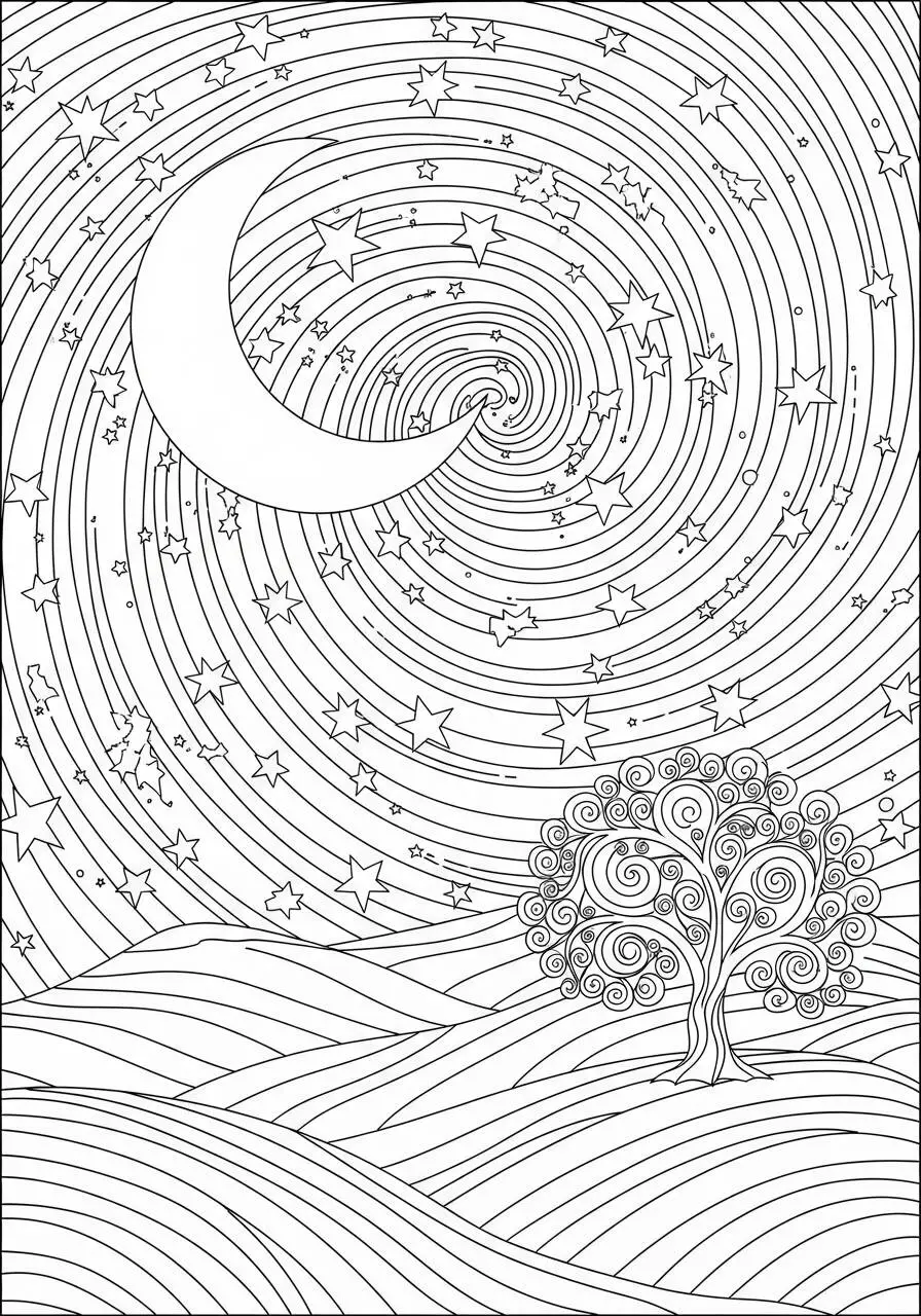 Página para colorear de estrellas y luna