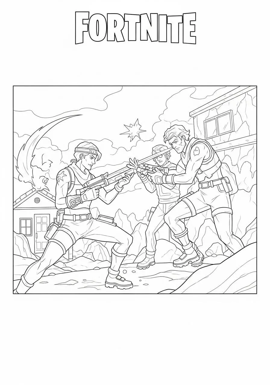 Desenho de Fortnite com Lutadores em Ação para Colorir