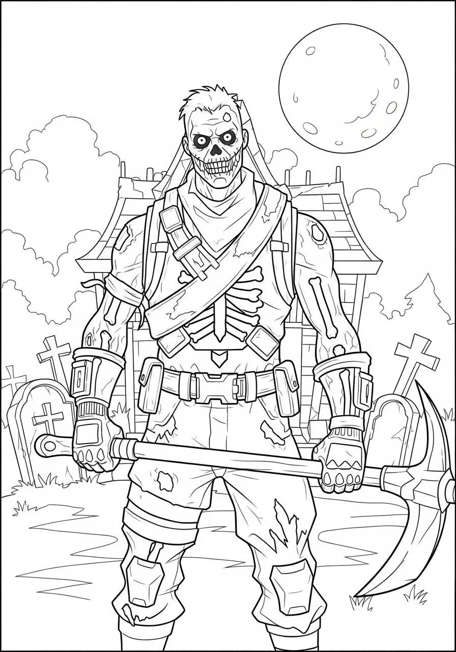 Desenho de Fortnite com Guerreiro Esquelético para Colorir