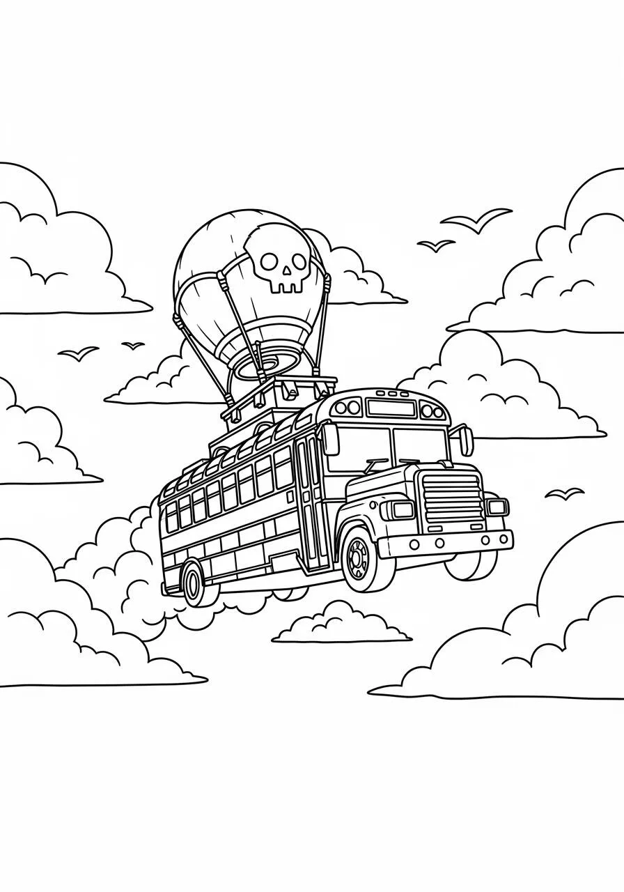 Desenho de Fortnite com Ônibus de Batalha para Colorir
