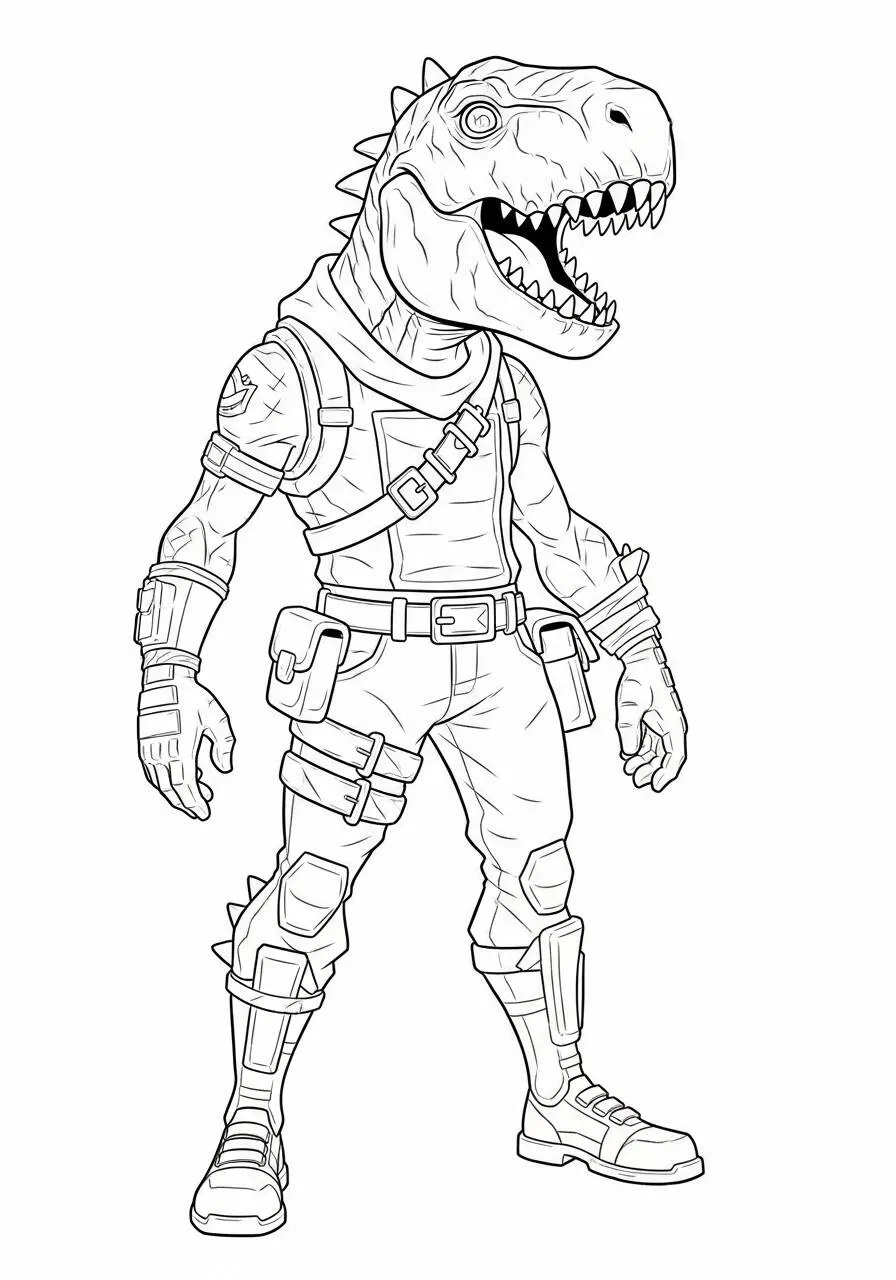 Desenho de Fortnite com Guerreiro Dinossauro para Colorir