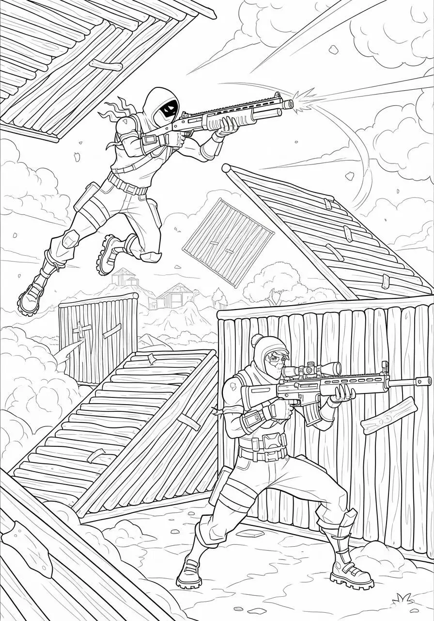 Desenho de Fortnite com Guerreiros em Ação para Colorir