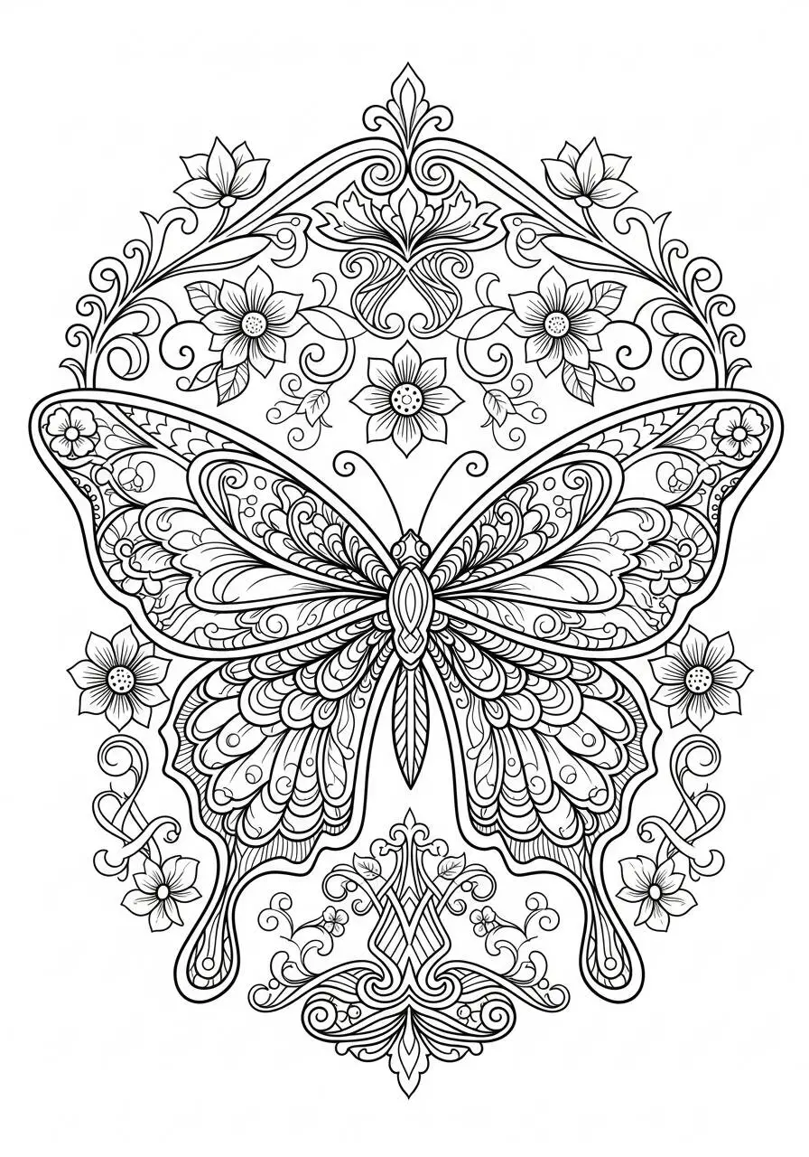 Page de coloriage de papillon orné esthétique