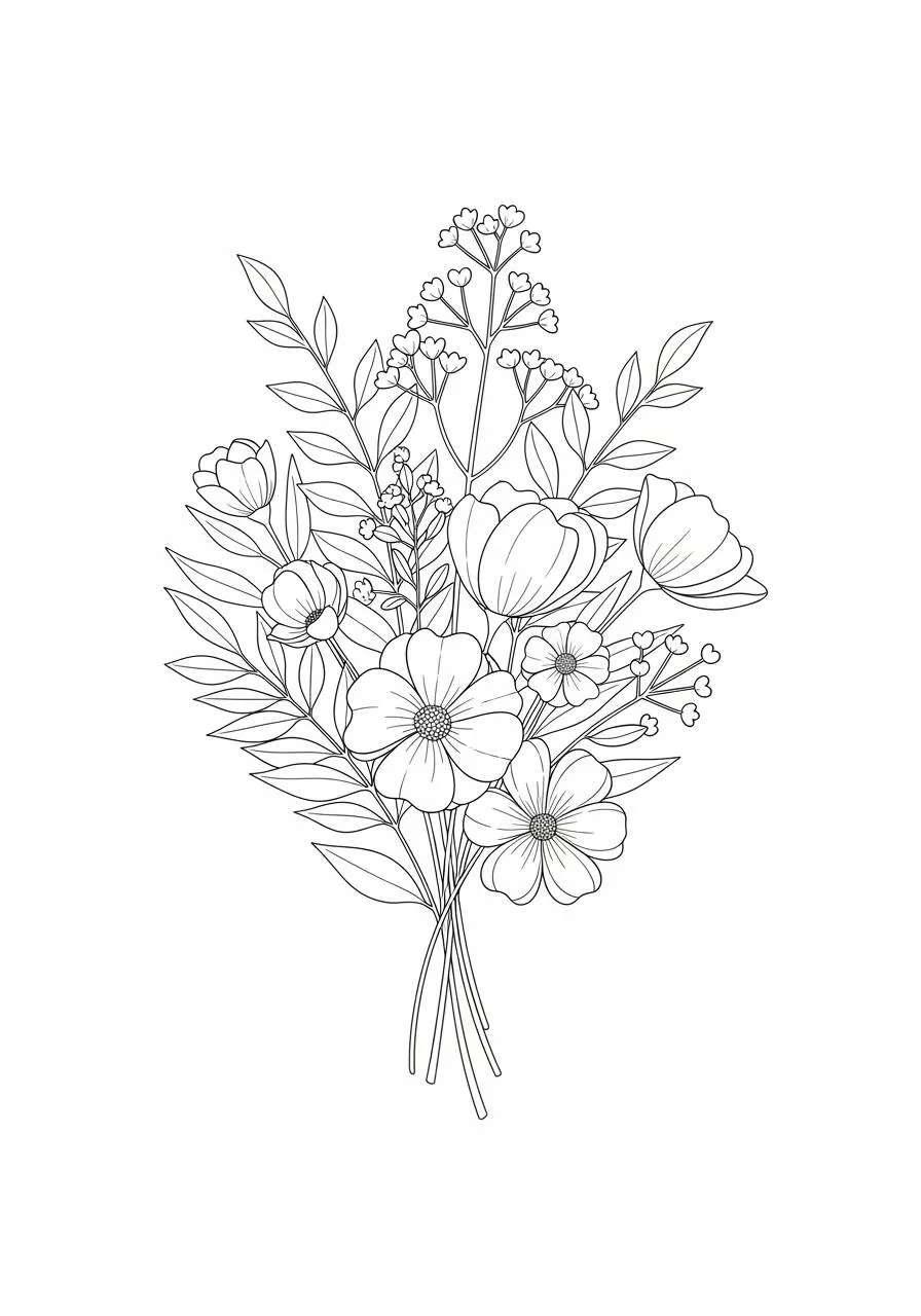 Dessin esthétique d'un bouquet de fleurs à colorier