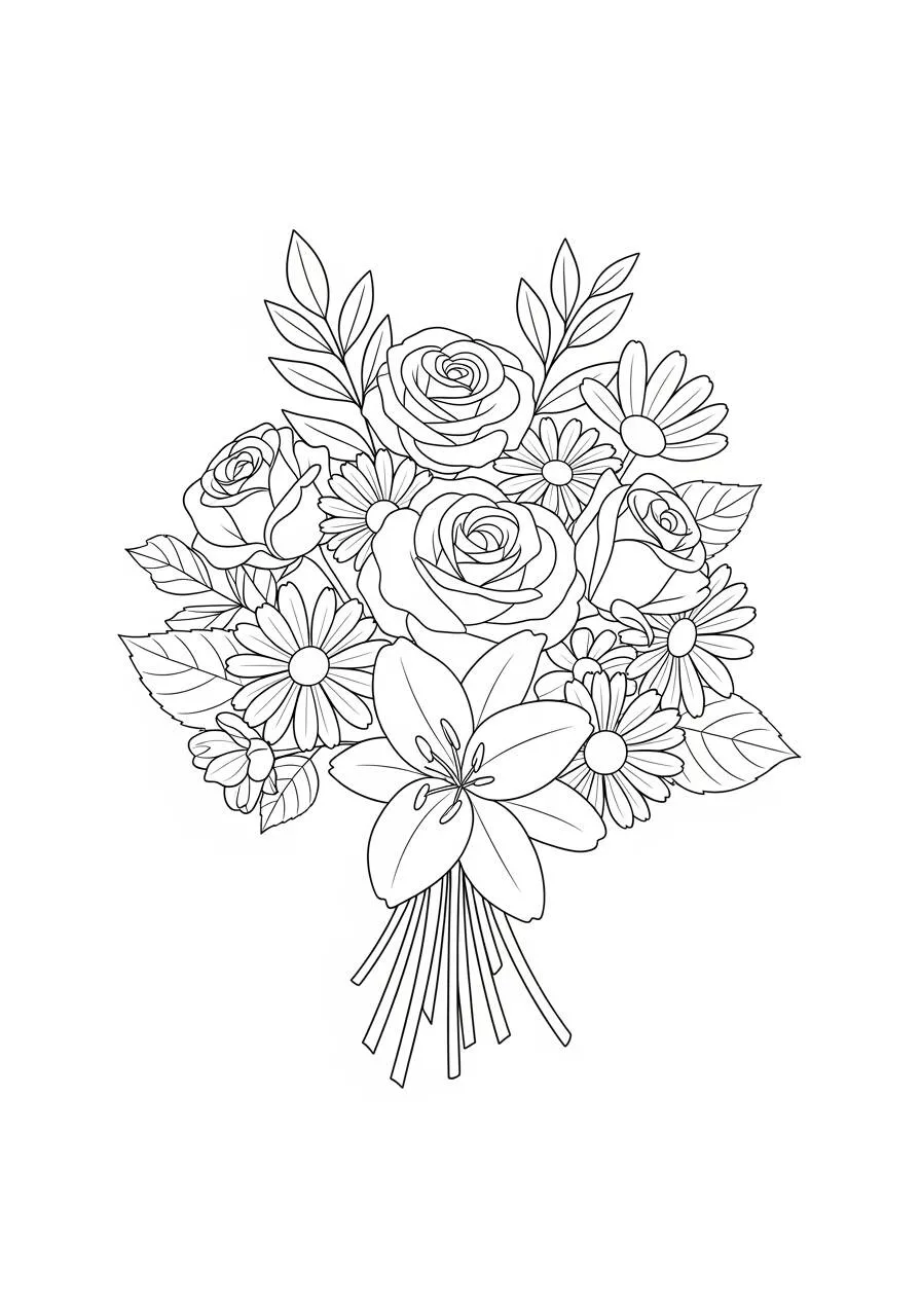 Page de coloriage de bouquet de fleurs esthétique