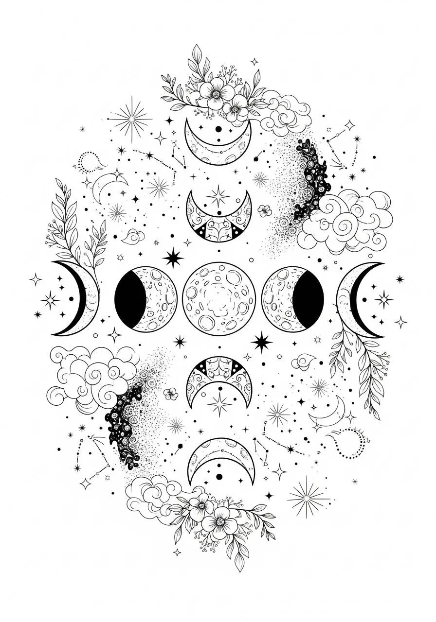 Dibujo para colorear de fases lunares estéticas