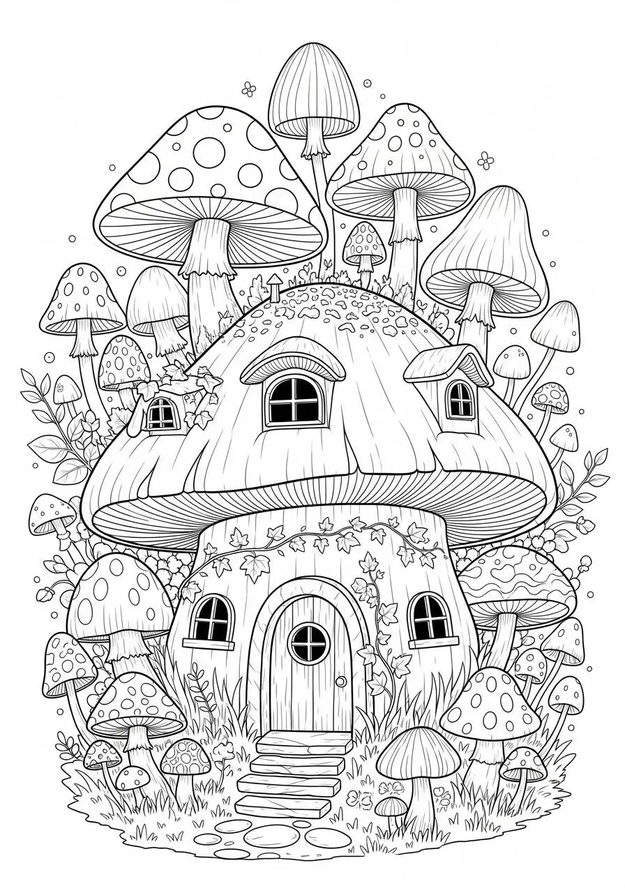 Dibujo para colorear De La Casa De Los Hongos Estética