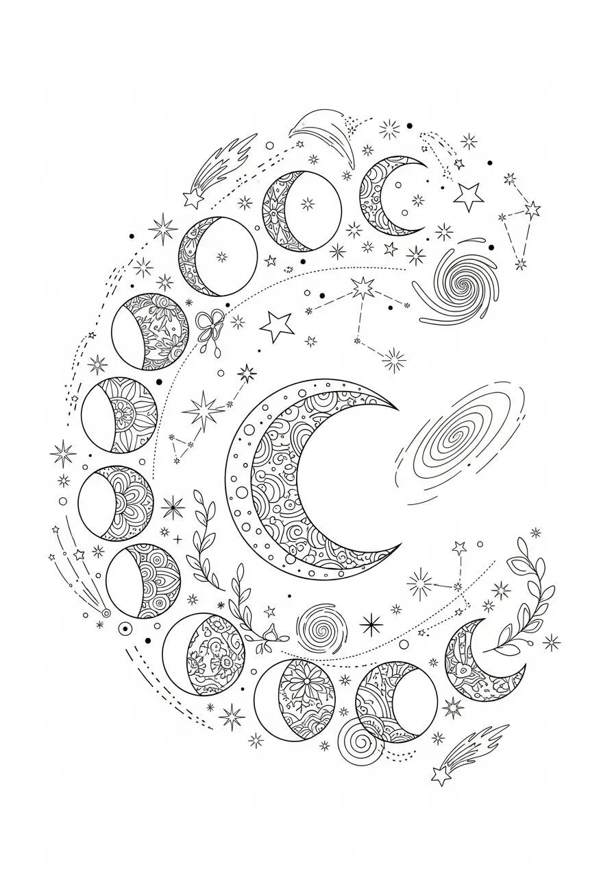 Dibujo para colorear de fases lunares estéticas