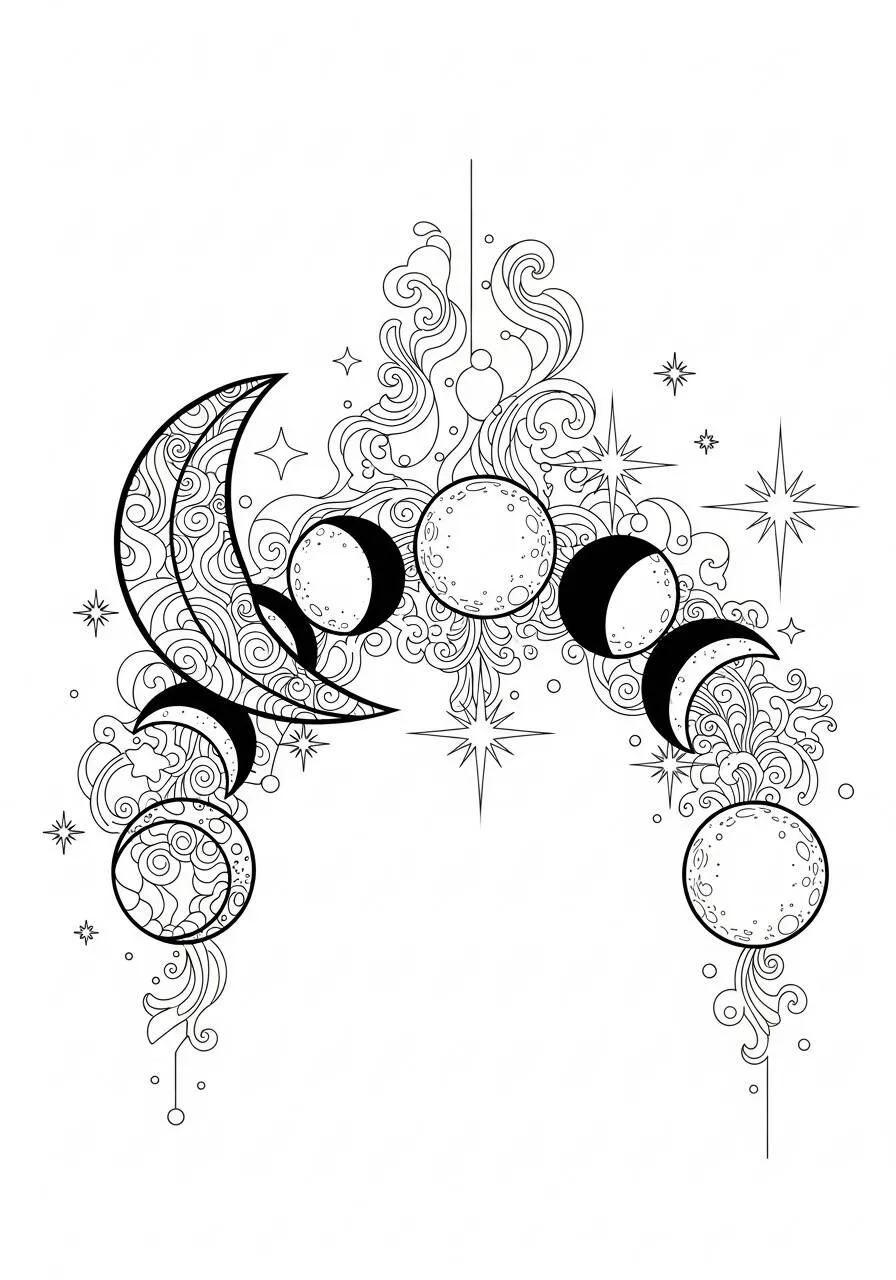 Coloriage esthétique des phases de la lune