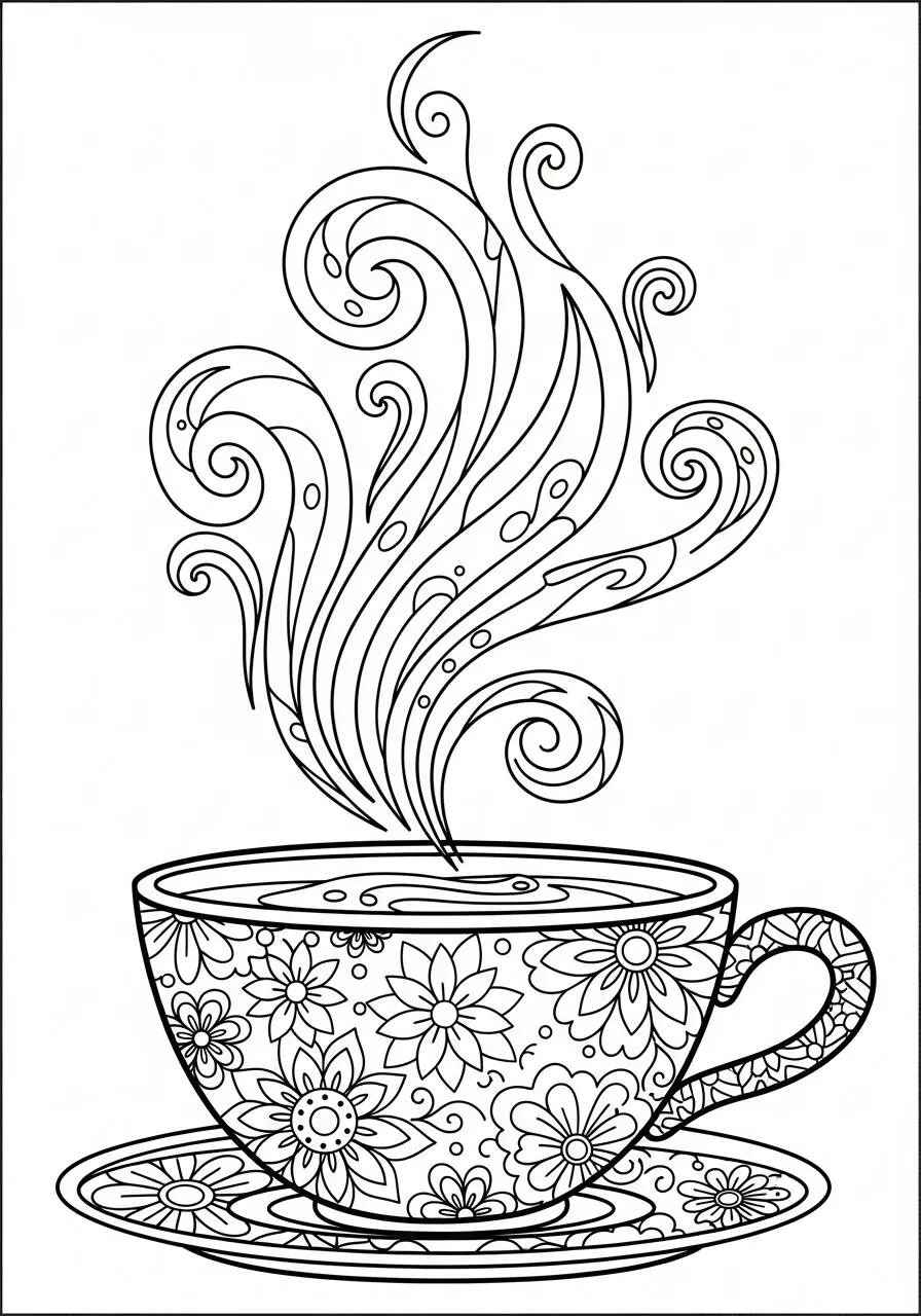 Taza floral estética con vapor para colorear