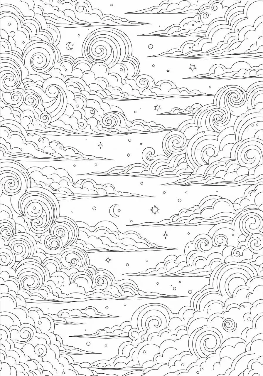 Página para colorear de nubes y estrellas estéticas