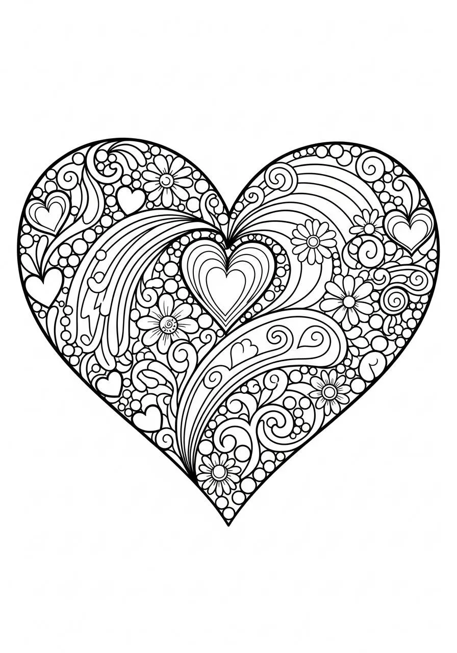 Dibujo para colorear de corazón decorado estéticamente