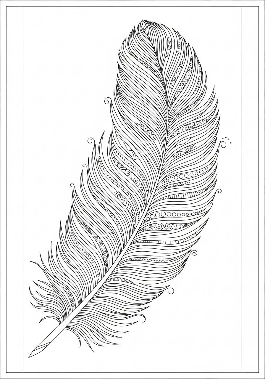 Dibujo Estético de una Elegante Pluma para Colorear