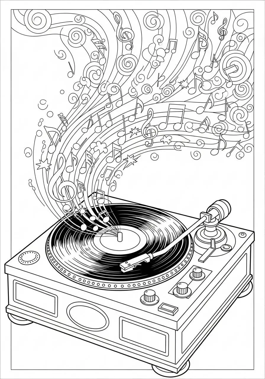Página para colorear de Victrola estética con música