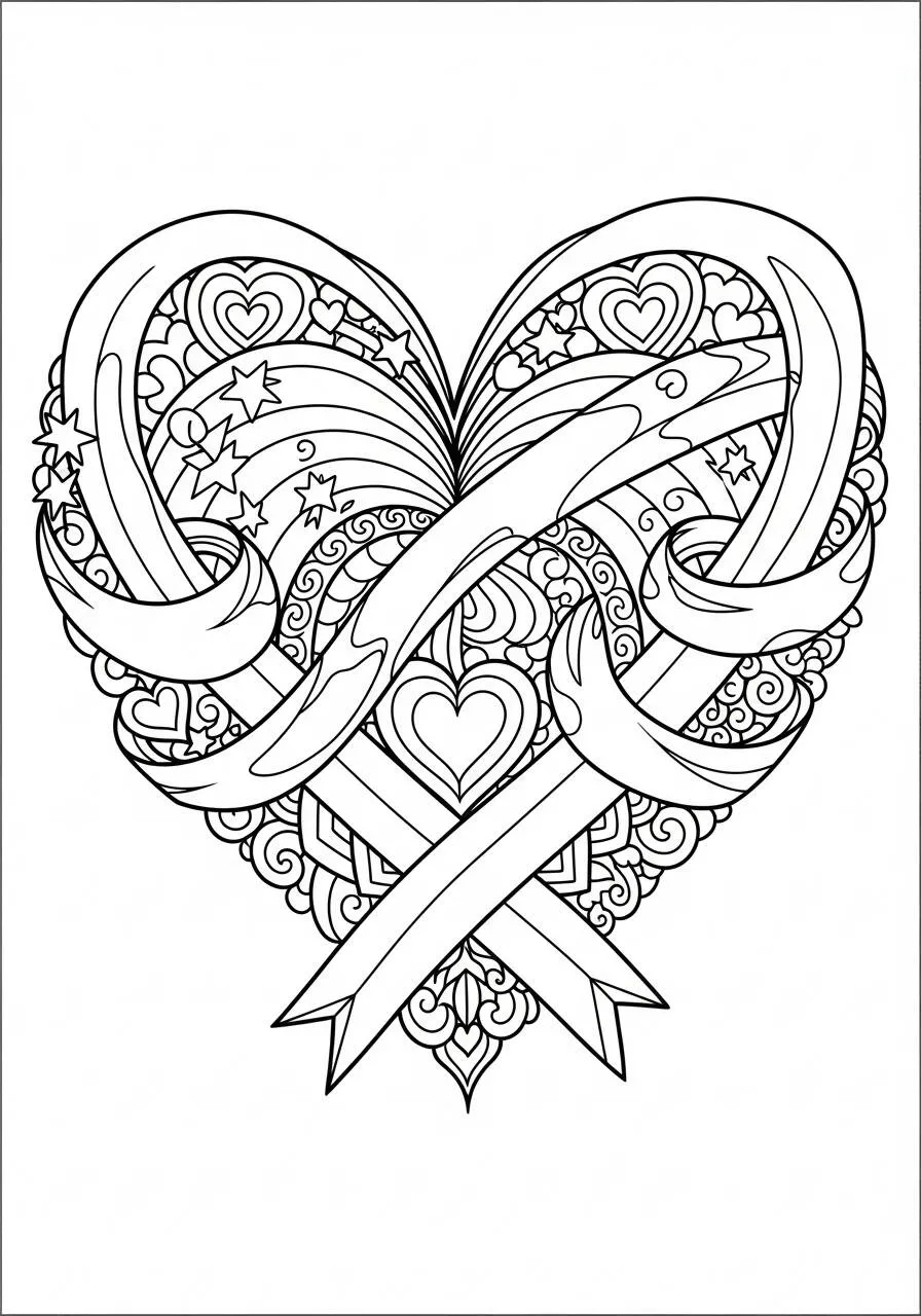 Página para colorear de corazón decorado estéticamente