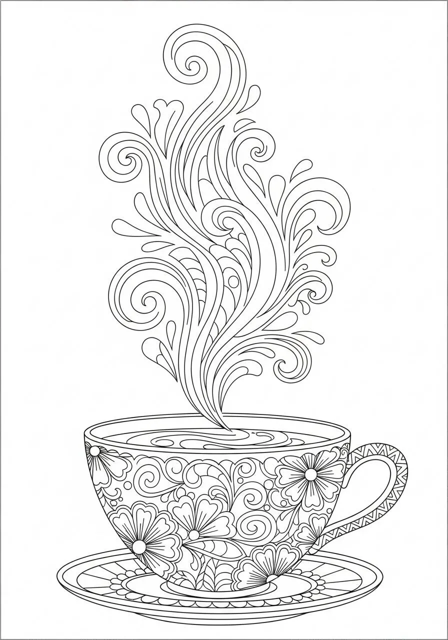 Taza Estética con Vapor Página para colorear