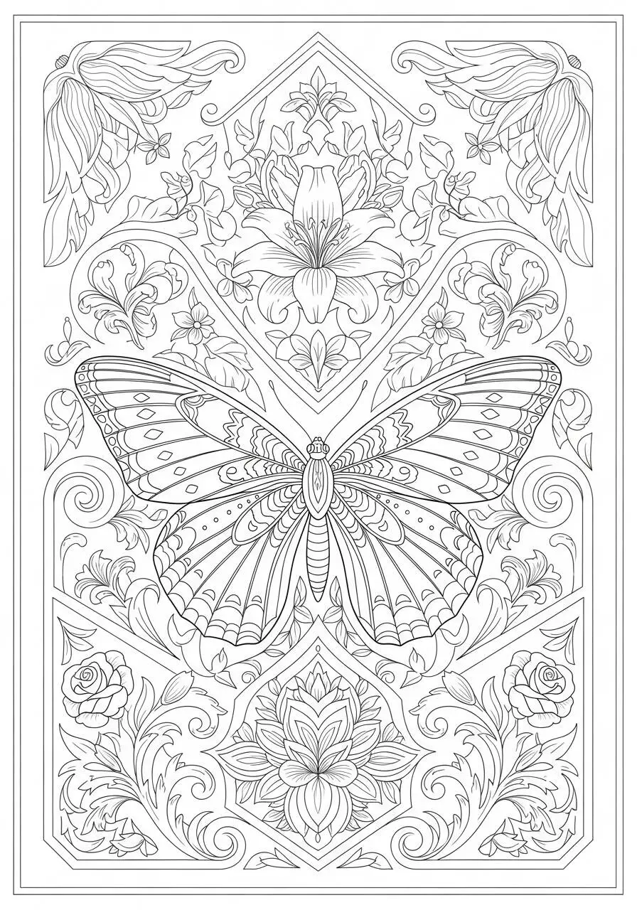 Página para colorear de mariposas y flores estéticas