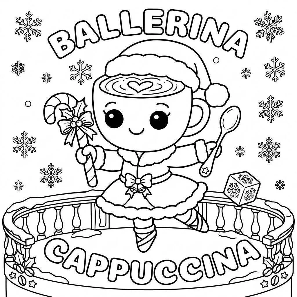 Kolorowanka Balerina Cappuccina tańcząca z kubkiem