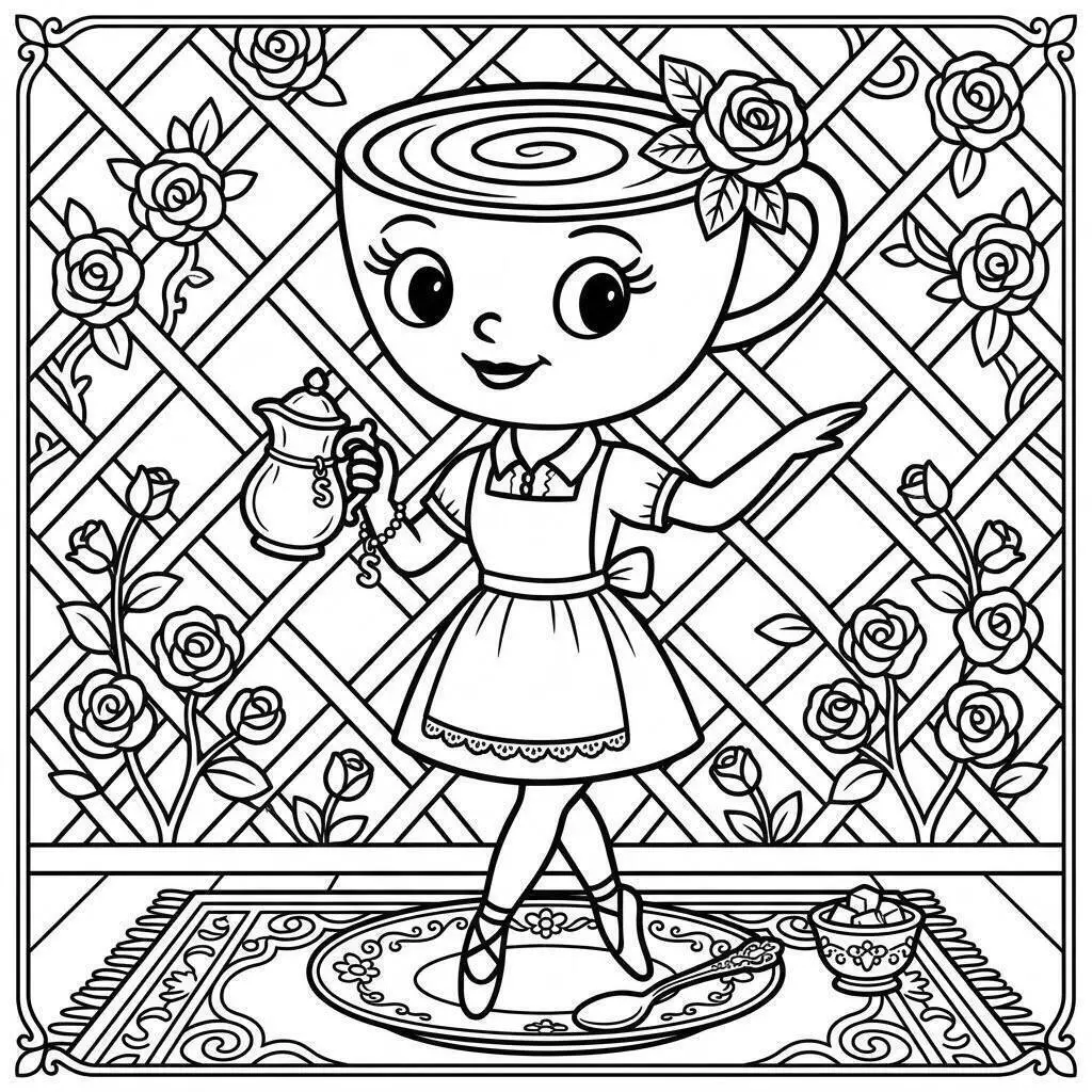 Dibujo de Bailarina Cappuccina bailando con una taza para colorear